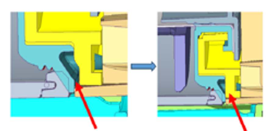 Section comparison for the tooling change: 1.1 mm versus 0 mm in the slide annotations.