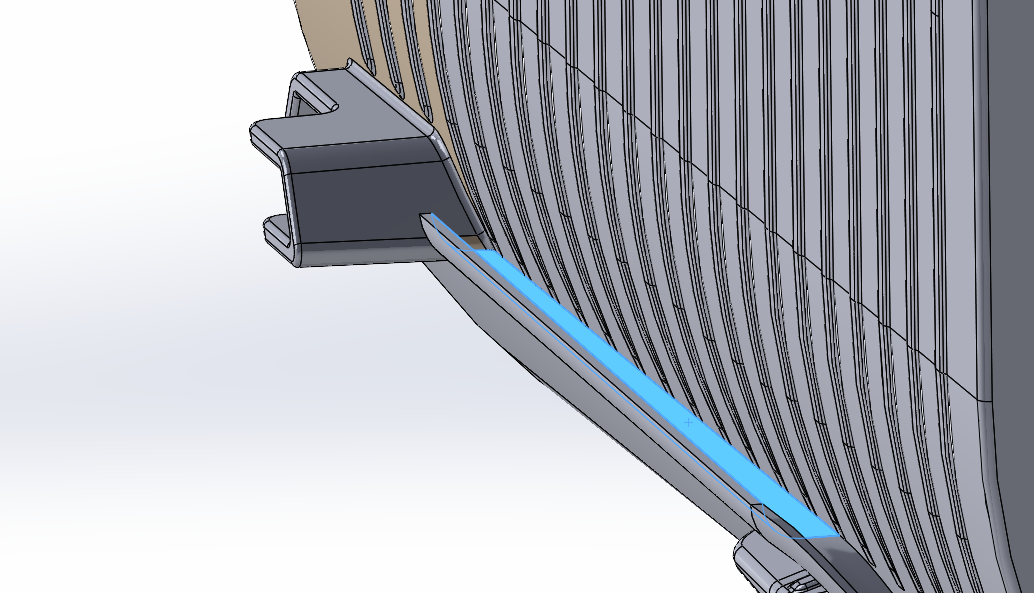 Gutter geometry with draft for injection molding.