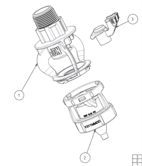 Exploded sprinkler assembly.