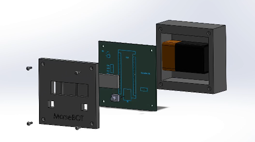 MorseBot exploded enclosure and PCB