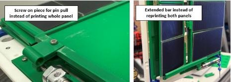 Quick-turn modifications: an added pin-pull feature and an extended bar avoided reprinting complete panels.